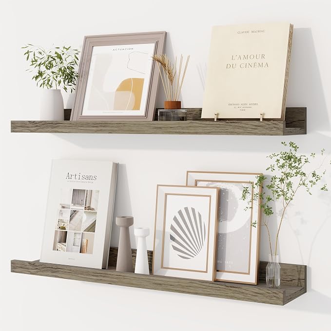 Dreamland Picture Ledge Shelf for Wall, Floating Shelves Set of 2,24 inch Long Floating Shelves with Lip for Living Room,Bedroom,Bathroom,Kitchen,Grey