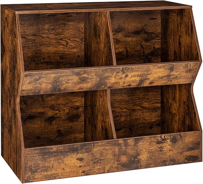 DINZI LVJ Kids Bookshelf, Toy Storage Organizer, Wooden Toy Storage Cabinet, 4 Cubby Children Bookcase, 35.4" L Toddler Book Shelf for Bedroom, Nursery, Hallway, School, Rustic Brown