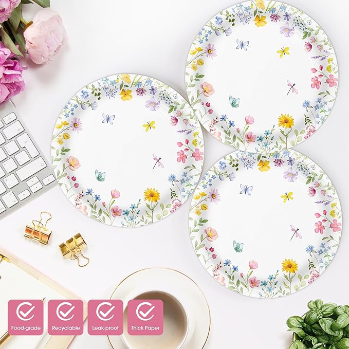 40 Pcs Wildflower Plates and Napkins Party Supplies, Spring Floral Paper Plates and Napkins Disposable Tableware Set for Picnic Wedding Birthday Baby Shower Tea Party Serve 20 (Wildflower)