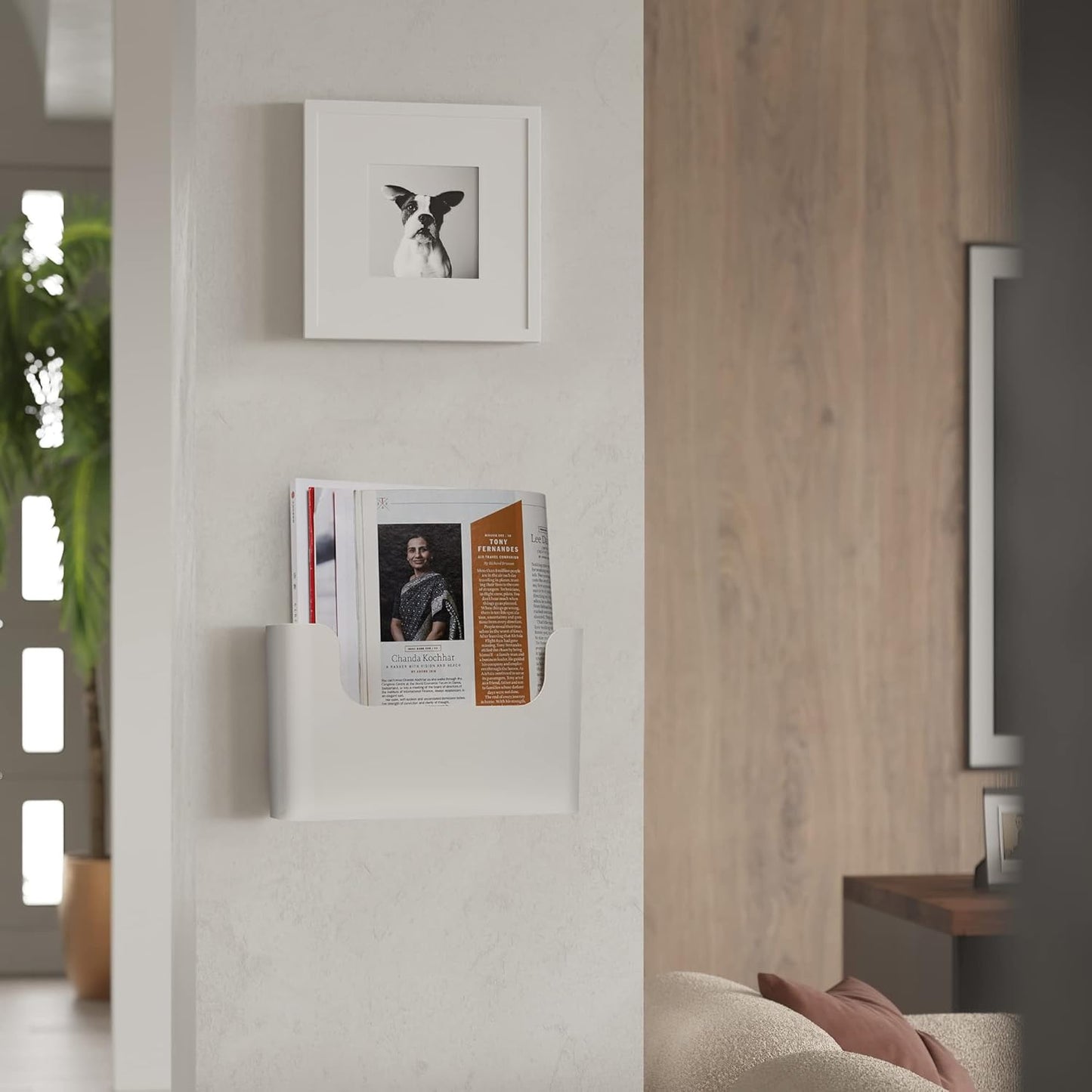 YOHOM Wall-Mounted File Holder - No Drilling Adhesive Organizer for Mails & Magazines | White, Single Pocket