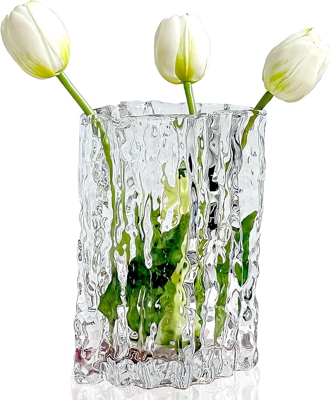 Aoderun Glass Vase Crystal Vase Heavy Duty Large Flower Vase for Dining Table Kitchen Office Home Shelf Wedding Living Room Centerpieces(Clear)