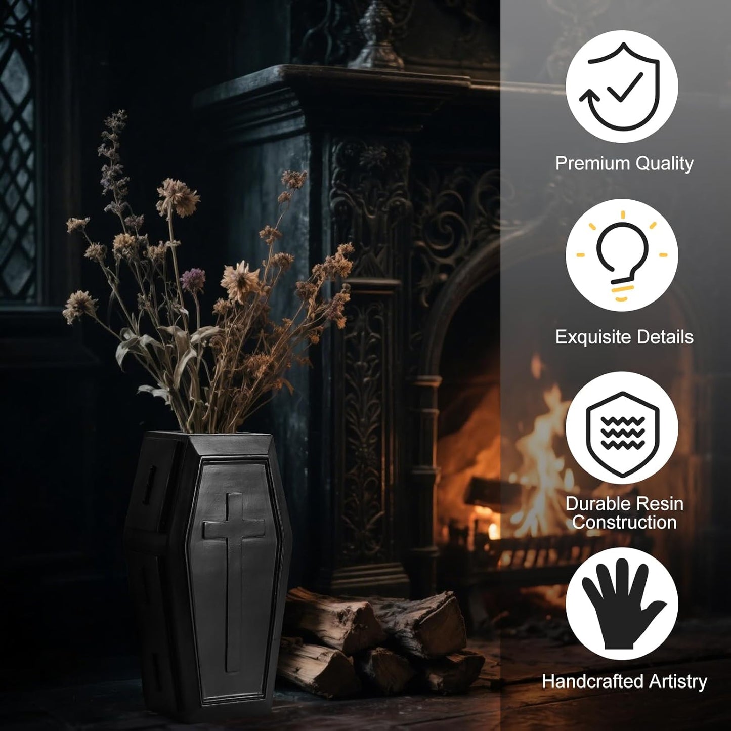 Skiennix Coffin Vase - Gothic Home Decor for Flowers & Makeup Brushes | Large Black Planter