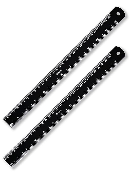 Zotemo Metal Ruler 12 Inch, Metric Ruler Dual Scale with Laser Etched Measurement, 2 Pack Easy to Read Aluminum Straight Edge with Inch to Millimetre Conversion Table for Office Back to School Student