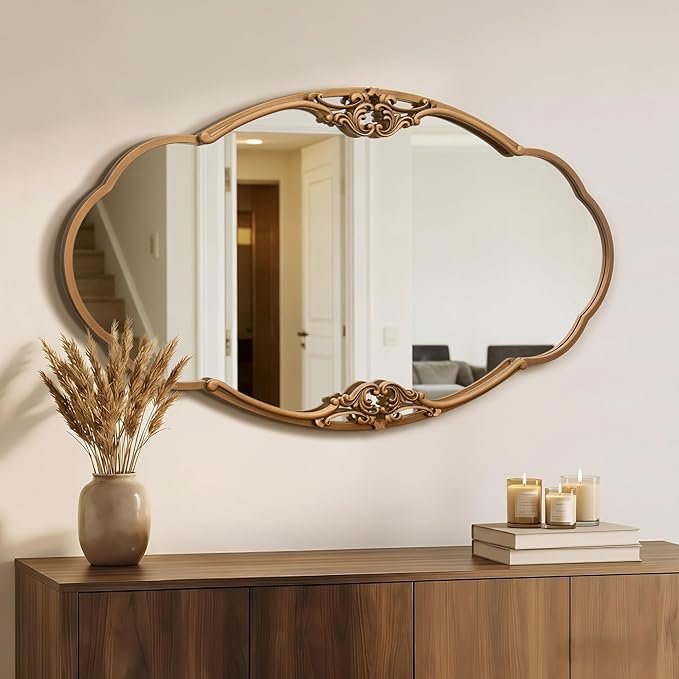 Besdomus Large Vintage Wall Mirror: 48"x26" Antique Gold Ornate Mirror - Classic Baroque Wall Decor for Entryway/Living Room/Bathroom/Hallway - Ideal for Home Decor Enthusiast