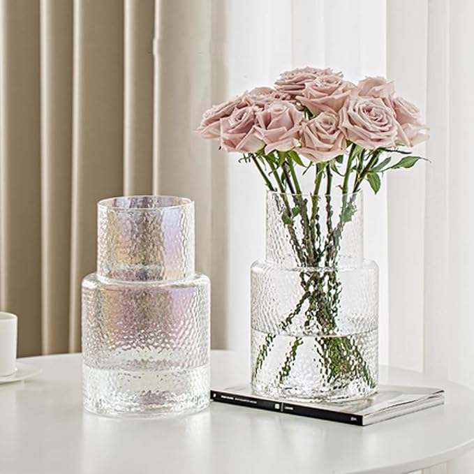 Large Glass Vase - Clear Ribbed Vase - Fluted Flower vase for Modern Home Décor - Glass vases for Centerpieces - Living Room, Dining Table, Shelf, Entryway, Office, Wedding Centerpieces