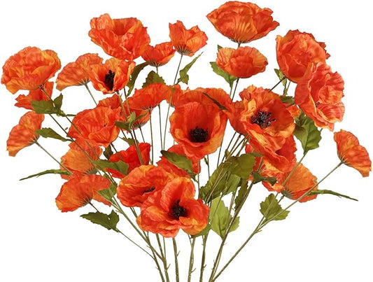 30 Heads 6 PCS Orange Poppy Flowers Artificial Flowers Silk Flowers 32 in Poppy Flowers for Wedding Home Party Table Centerpiece Arrangement Decoration (Orange)