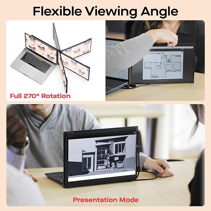 Mobile Pixels New Duex Max DS 14.1'' FHD 1080p Laptop Screen Extender, USB Type-C/HDMI Ports, Portable Monitor for 14'' to 17 Inch Laptops, Compatible with macOS/Windows/Apple/Android/Switch(Black)