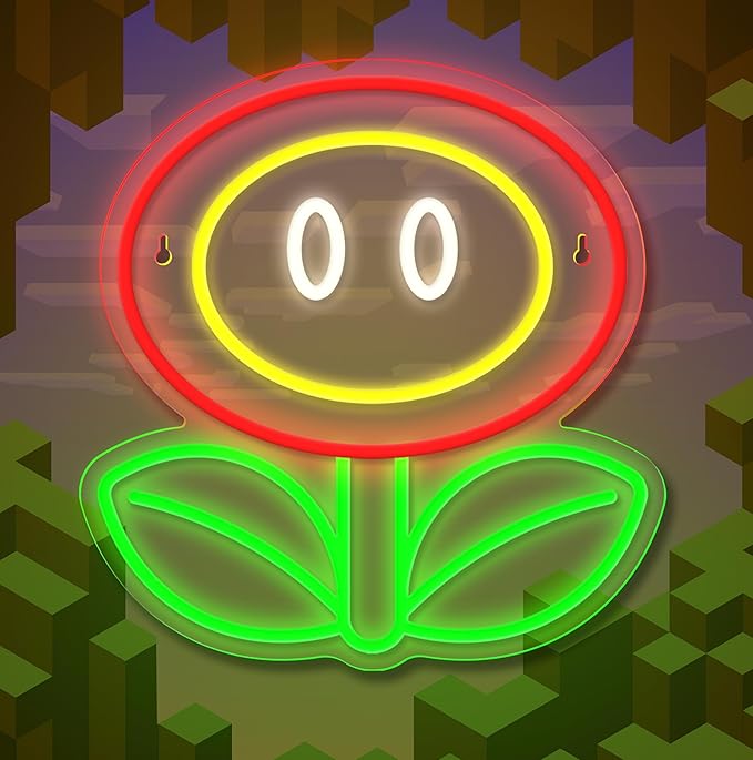 Fire Flower Neon Sign, Dimmable Gaming Neon Sign for Man Cave,Bedroom, Gamer Room, Living Room, Party Wall Decor, Birthday Christmas Gifts