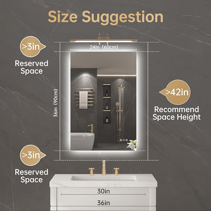 LOVESPEJO 24"x36" Backlit Mirror Bathroom, LED Bathroom Mirror with Motion Sensor, Fogless, Dimmable, 3 Color Changing, Shatterproof, Horizontal/Vertical