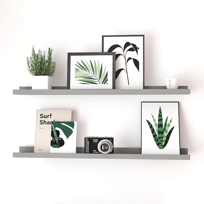 Floating Shelves for Wall Decor, Long Wall Mounted Storage Shelf for Bedroom, Living Room, Bathroom, Kitchen, Nursery, Modern Display Picture Ledge Shelf with Lip Set of 2-36 Inches, Grey