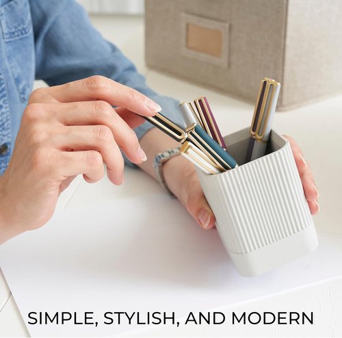 KIBAGA Aesthetic Pen Holder - Modern Concrete Desk Organizer for Office Supplies | Stylish & Functional