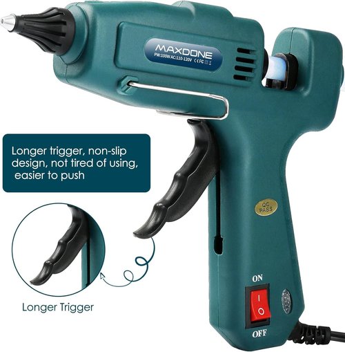 MAXDONE Hot Glue Gun Kit - Heavy Duty 100W Full Size Craft Glue Gun with 12 Glue Sticks (0.43" x 8")