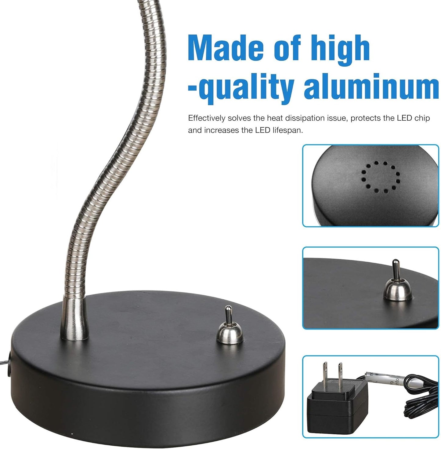 Skiennix Flexible Gooseneck LED Desk Lamp - 4.5W 260LM, 4000K Light for Home Office & Study | 19.25" Height