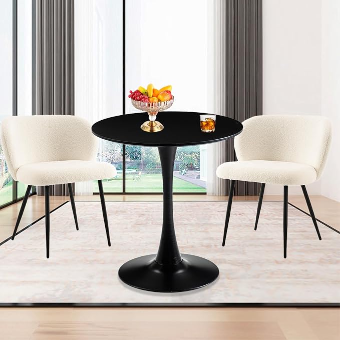 Round Dining Table, 27.6" Tulip Kitchen Round Dining Table for 1-2 People with Metal Pedestal Base and MDF Tables Top, Mid-Century Tables for Home, Dining Room, Cafe, Black