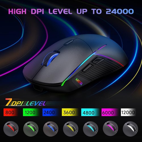 FFJ Wireless Gaming Mouse - 24000 DPI Tri-Mode | RGB Programmable, 75H Battery Life, Rechargeable, Black
