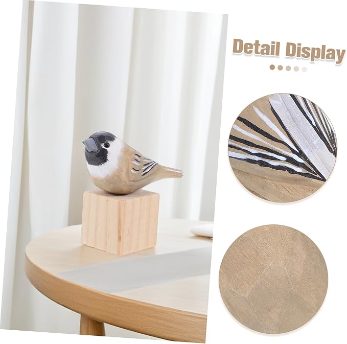 Milisten Hand-Carved Small Wood Bird Figurine Sparrow Sculpture for Home Decor Unique Vintage Style Wooden Bird Statue for Nature and Collectors