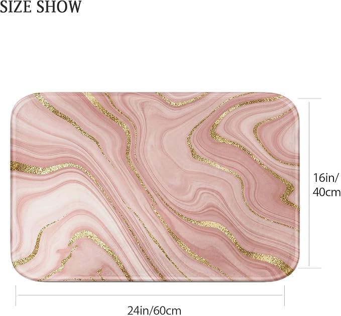 Britimes Marble Pink Bath Mat for Bathroom Washable Floor Rug Carpets Floor Mat Bathroom Decorations 16x24 inches for Kitchen Indoor