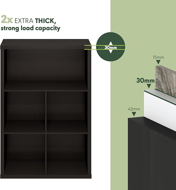 Furinno Cubicle Book Shelf, 5-Cube Bookshelf, Extra Thick Frame Cube Storage Organizer Bookcase with Closed Back, 15.3 x 29.9 x 43.3, for Living Room, Bedroom, Home Office, Dark Oak