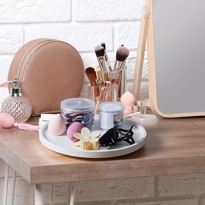 10" Wood Lazy Susan Turntable Organizer, Lazy Susan for Table Top Cabinet Dining Pantry Countertop Cupboard Organization, Decorative Tray for Kitchen Bathroom Decor Coffee Bar Accessories, White