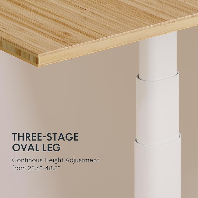 FLEXISPOT E6 Pro Oval Leg Dual Motor 3 Stages Bamboo Electric Standing Desk 55x28 Inch Whole-Piece Board Height Adjustable Electric Sit Stand Up Desk (White Frame + Bamboo Desktop)