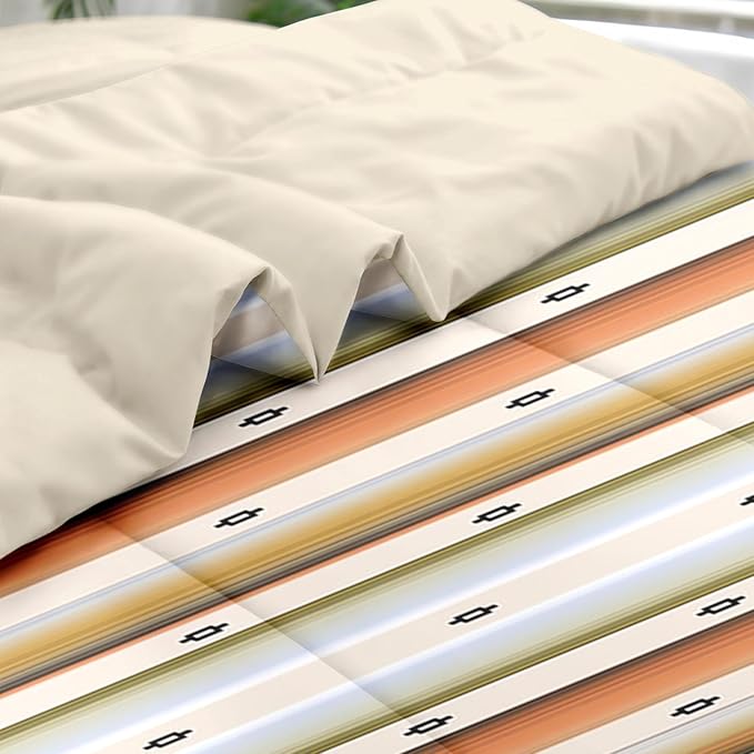 Comforter Set King Size, Geometric Tribal Striped 7 Pcs Bedding for Kids and Adults, Boho Modern Colorful Bed Sheet Sets with Fitted Sheet 2 Pillowcase & 2 Sham for Bedroom Bed Decor