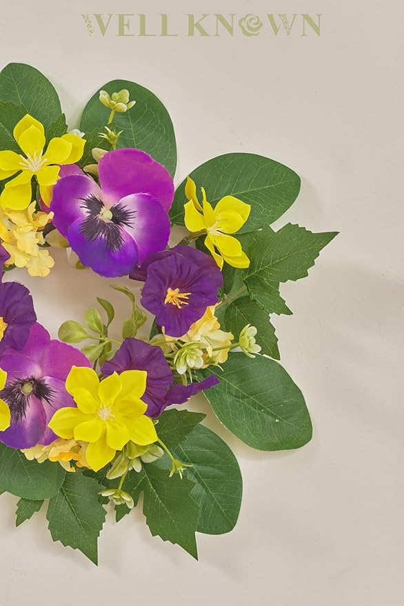 WELL KNOWN 2 Pcs Mini Spring Floral Candle Rings Wreaths for Pillars Home Table Window Decor, 9 Inches Artificial Flower Cabinet Wreath for Kitchen Farmhouse Wedding Party (Purple Morning Glory)