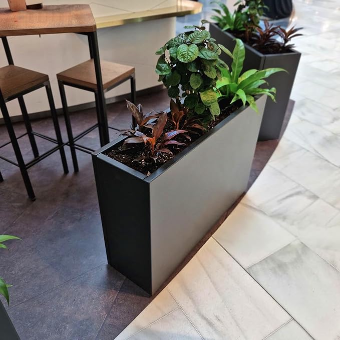 Galvanized Steel Metallic Heavy Planter for Outdoor Plants 24" x 12" x 24" Metal Rectangular Outdoor Planter Box Spliced Flower Box with Partitions for Outside,Indoor,Garden (Black, 24*12*24)