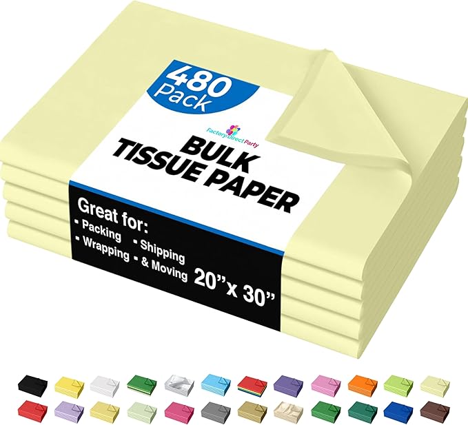 Party Solids Ivory Tissue Paper for Gift Bags - 20" X 30" Bulk Tissue Paper Ivory 480 Sheets - 10lb Newsprint for Packing, Birthday Gift Box Filler, Packing Supplies for Moving Supplies