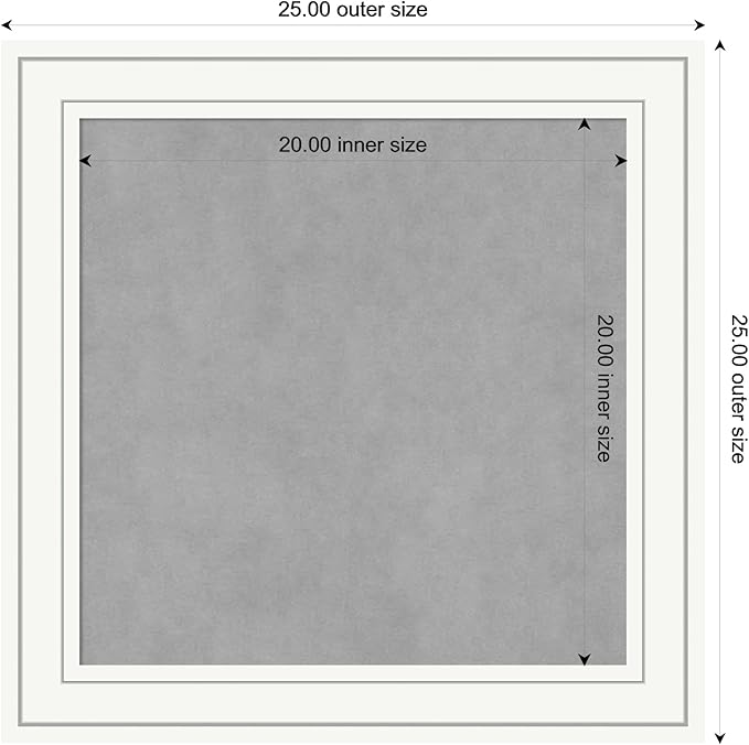 Amanti Art White Framed Magnetic Board 25x25 Medium Vision Board for use with Magnets, 100% Metal Sheet to Display Items as Office Decor or for Home Organization in mudroom, Kitchen or Kids Room
