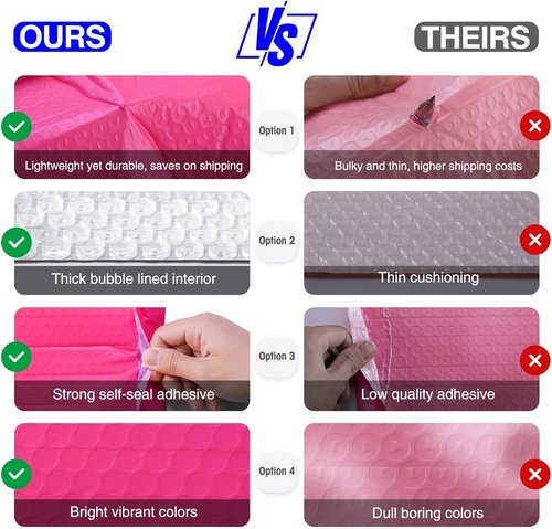 Metronic Small Bubble Mailers - 4x8 Inch Self-Seal Padded Envelopes | 800PC Hot Pink Bulk Pack for Small Business