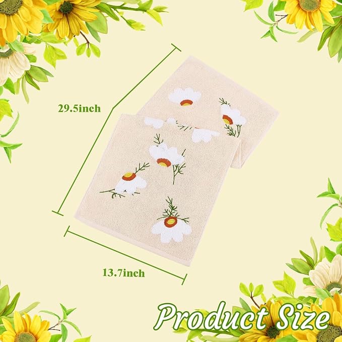 Quera 2 Pack Hand Towels Spring Summer Beige Embroidered Flower Daisy Farmhouse Boho Cotton Bathroom Decorative Towels Set for Bath Kitchen Home Decor Gifts, 13.7'' x 29.5''
