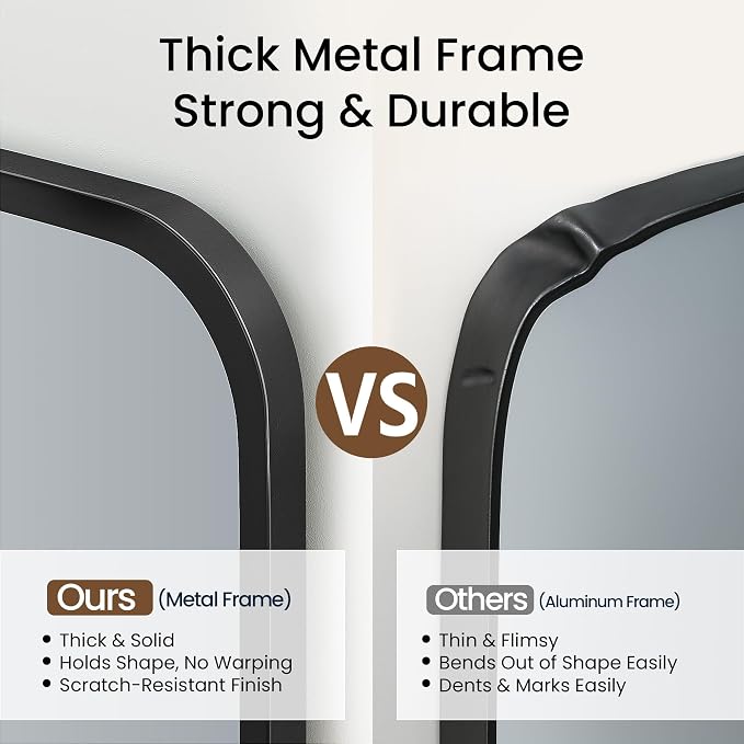 30x36 Inch Matte Black Bathroom Vanity Mirrors | Flush Mount Deep Set Metal Wall Mirror for Over Sink | HD Shatterproof Glass, Rustproof | 1 Pack