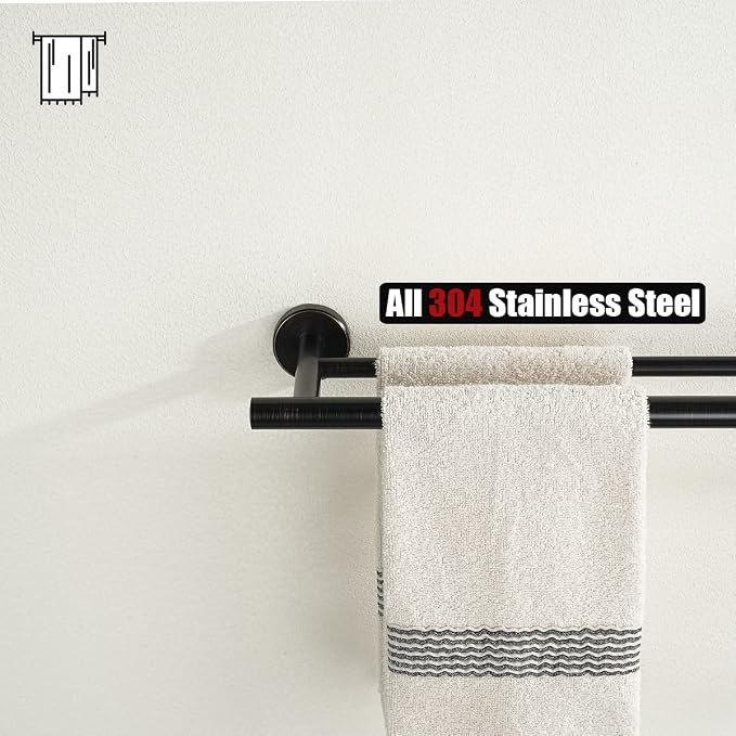 JQK Double Towel Bar Oil Rubbed Bronze, 20.5 Inch 304 Stainless Steel Thicken 0.8mm Towel Rack Bathroom, Towel Holder ORB Wall Mount, Useable Length 18 Inch, TB100L18-ORB