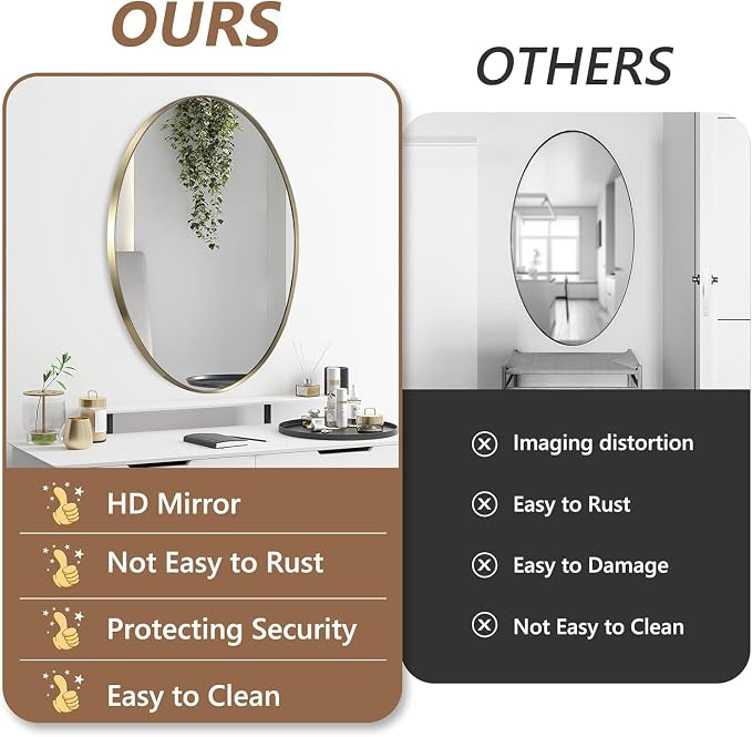 Oval Wall Mirror, 26"x38" Gold Oval Vanity Mirror, Bathroom Mirror of Metal Frame, Home Decorative Wall Mounted Mirror for Bathroom, Living Room, Entryway, Vanity