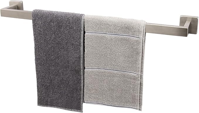 TocTen Bath Towel Rack - Square Base Thicken SUS304 Stainless Steel Towel Bar for Bathroom, Bathroom Accessories Towel Rod Heavy Duty Wall Mounted Towel Holder. (Brushed Nickel, 24)