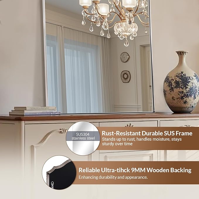 ANDY STAR Chrome Bathroom Mirror, 20" x 30" Arch Mirror in Stainless Steel Metal Frame, Chrome Arched Bathroom Mirror for Wall, Arch Top Rounded Corner 1" Deep Set Design Wall Mount Hangs Vertical