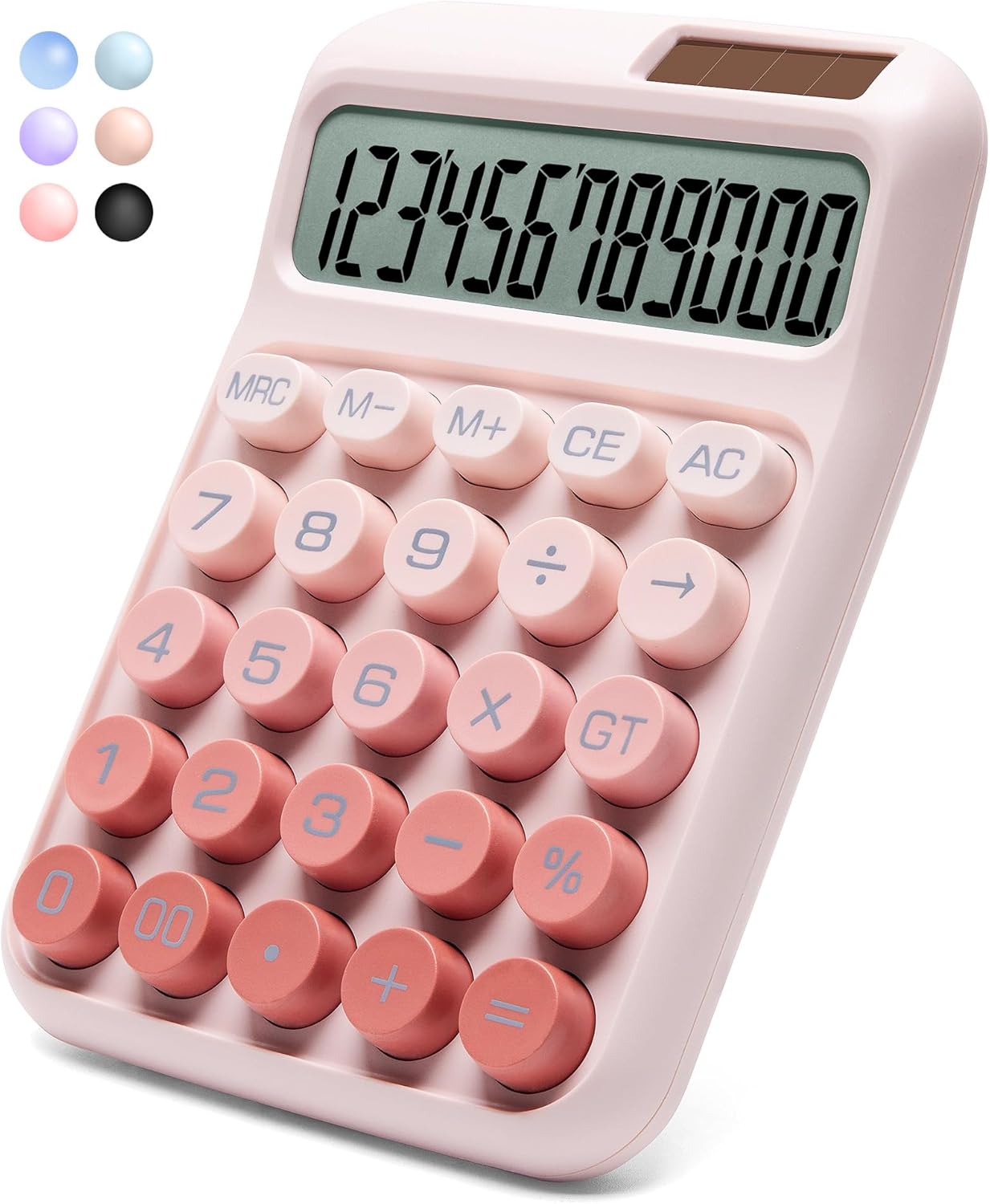 Skiennix Desk Calculator - 12 Digits, Large LCD Display, Solar & Battery Power | Ombre Pink