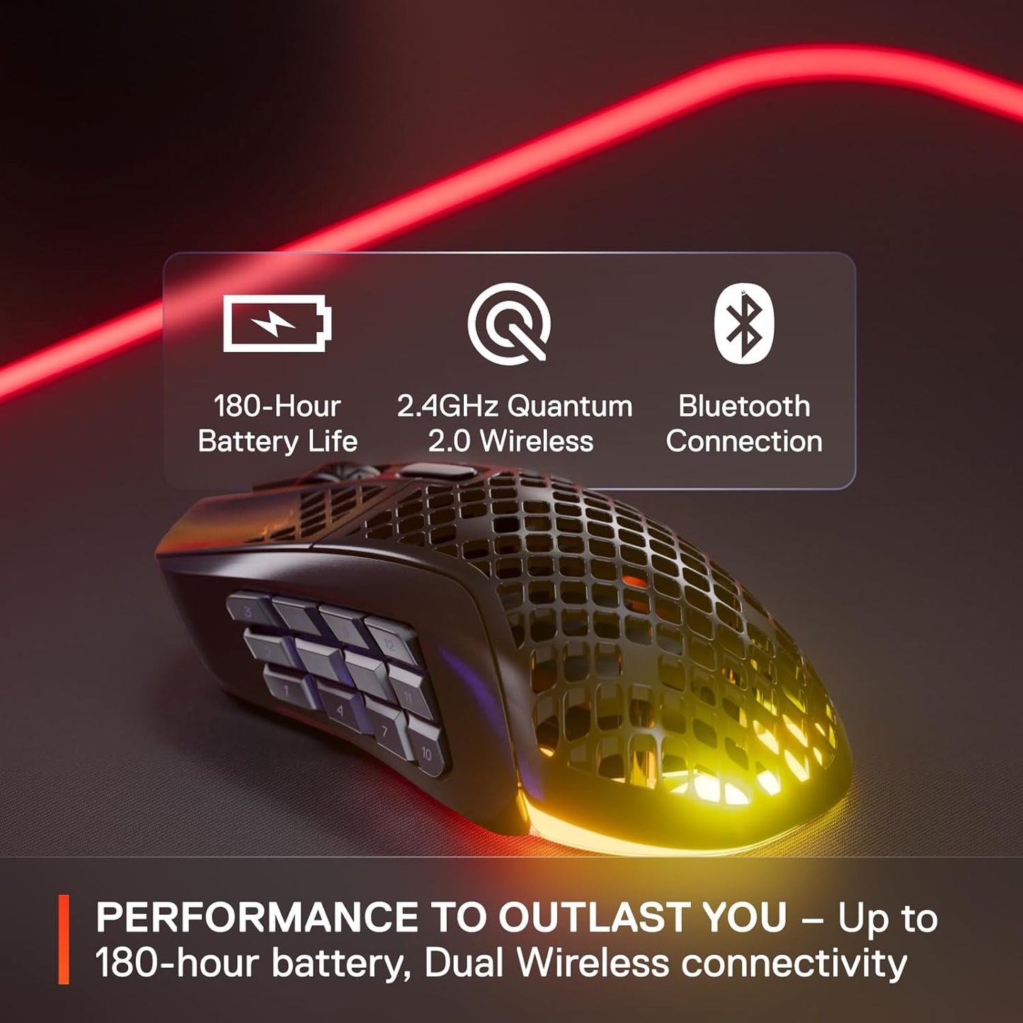 SteelSeries Aerox 9 Wireless Gaming Mouse - Ultra-Lightweight RGB Design - 18 Buttons, 18K DPI Sensor
