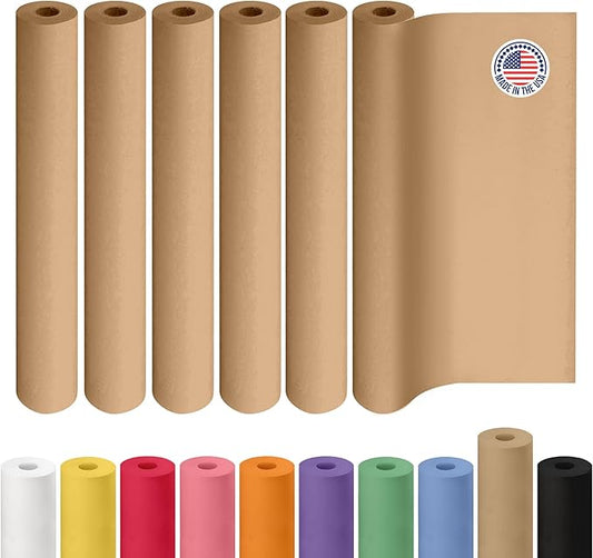 Brown Kraft Paper Roll 36" x 2160" (180 feet), Pack of 6 - USA-Made Brown Packing Paper 30lb Thickness for Moving, Shipping, Crafts/Arts - 100% Recycled Natural Wrapping Material by IDL Packaging
