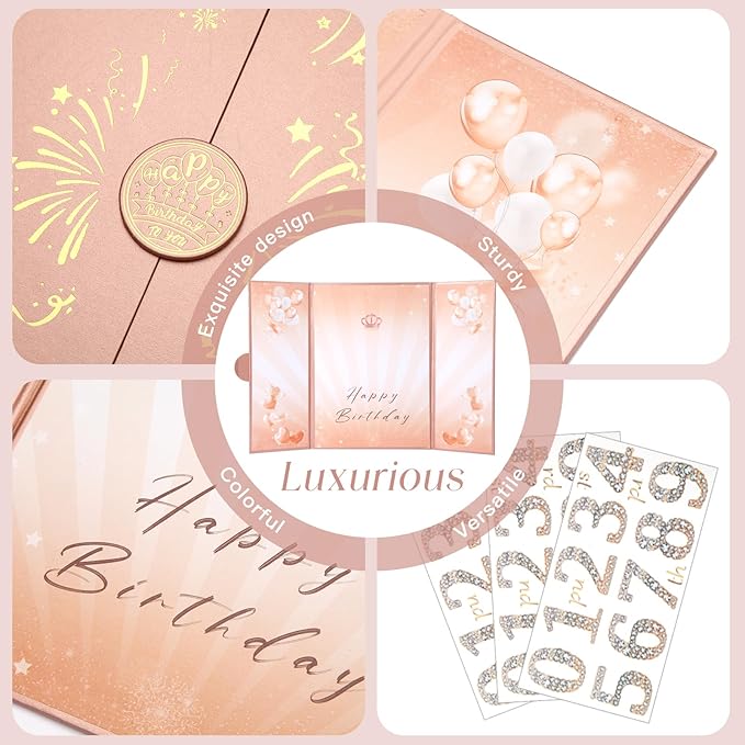 Rose Gold Birthday Party Decorations,18" x 12" Creative Birthday Decorations Guest Sign in Book Alternative, for Men and Women of All Ages, Happy Birthday Party Supplies