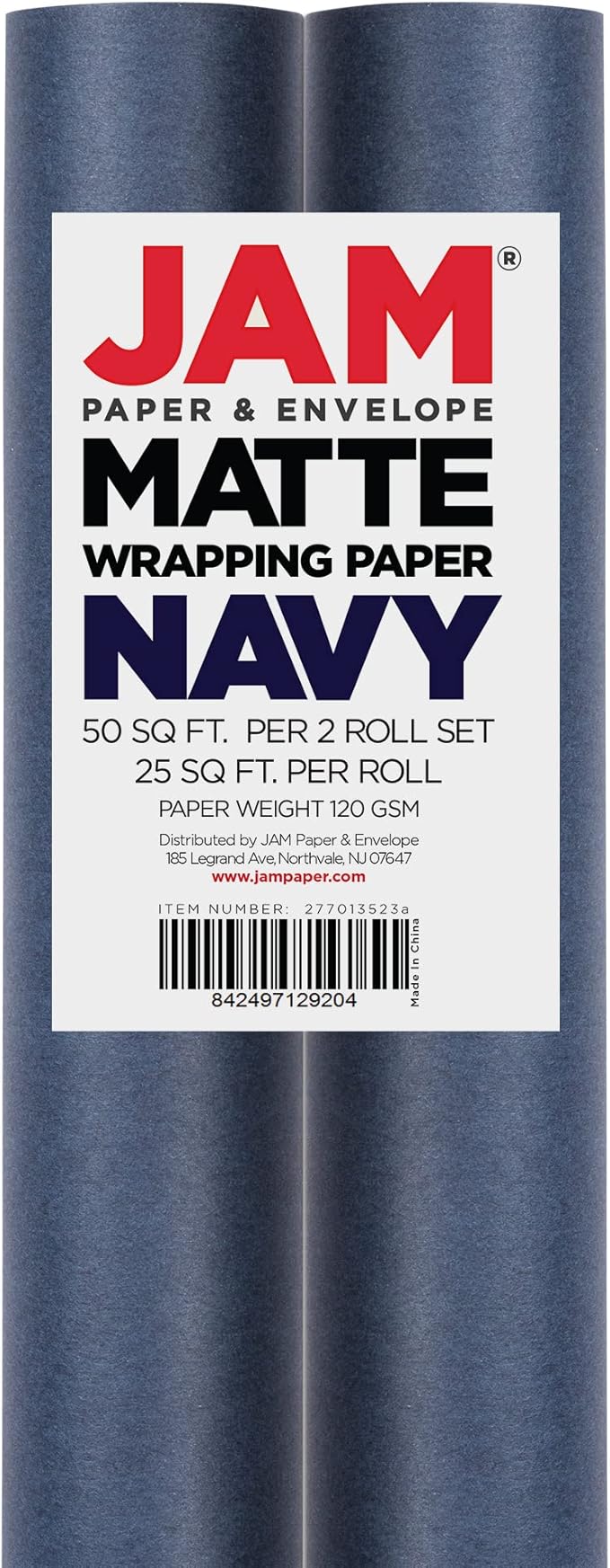 JAM Paper Gift Wrap - Matte Wrapping Paper - 50 Sq Ft Total (30 in x 10 Ft Each) - Matte Cobalt Navy Blue - 2 Rolls/Pack