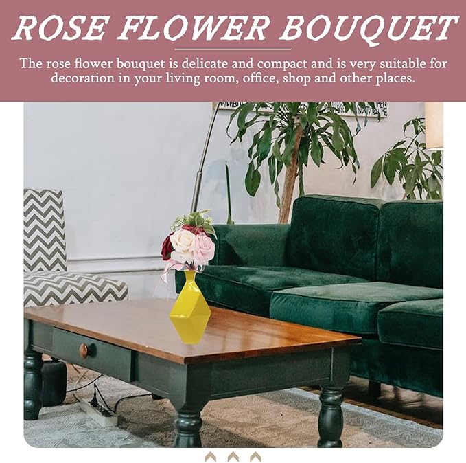 TEHAUX Artificial Rose Bouquet Wedding Decoration Fake PE Flowers for Bride Bridesmaid Quinceanera Chic Tabletop Floral Arrangement for Home Office Kitchen Decor