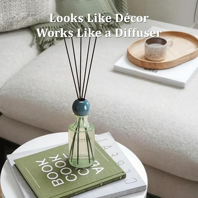 COCORRÍNA Vanilla Sandalwood Reed Diffuser 8.5 oz, Home Fragrance Oil Diffuser with 6 Reed Sticks, Long-Lasting Scent for Bathroom, Bedroom & Home Décor