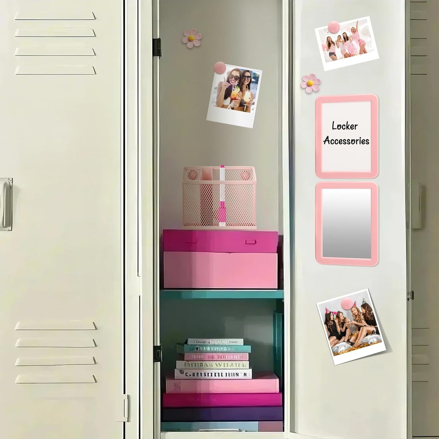 Skiennix Magnetic Girls Locker Accessories Set - Back to School Essentials | Pink Decor & Organizers