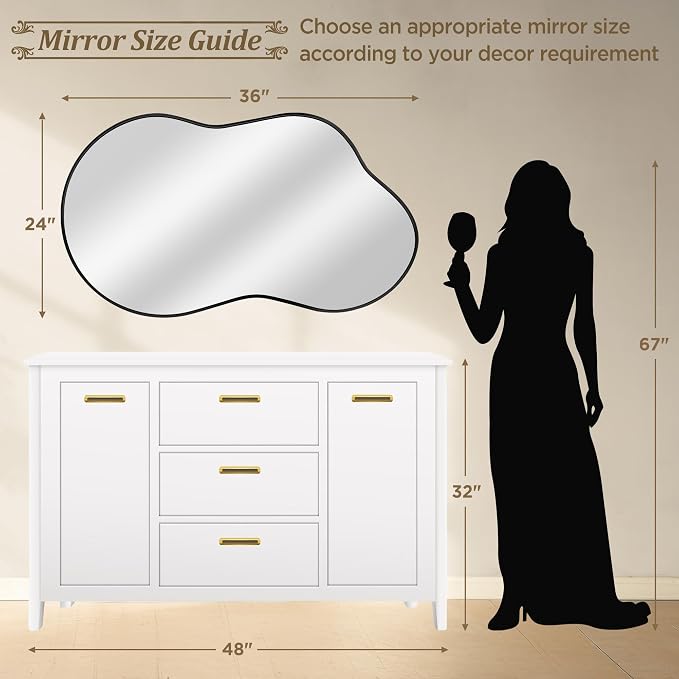 Dorlicecass Irregular Wall Mirror - Wall Mirrors Decorative 24"x36" Black Asymmetrical Mirror Tempered Glass Aviation Aluminum Alloy Frame for Bathroom, Bedroom, Living Room, Cloakroom, Entryway
