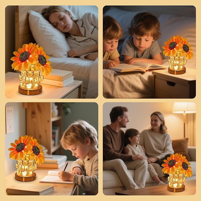 Sunflower Gifts for Women, 4000mAh Rechargeable Flower Lamp with 3-Color Stepless Dimming, Touch Control Cordless Table Lamp Night-Light for Home Decor,Unique Birthday Gifts for Women