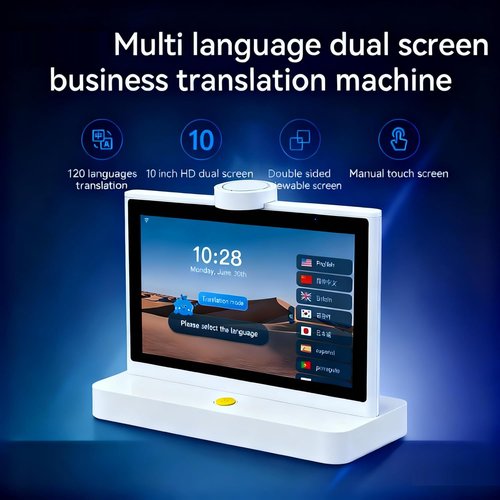 Skiennix 10-Inch Dual Screen Translator - 120 Languages, Touchscreen Device for Meetings & Hotels