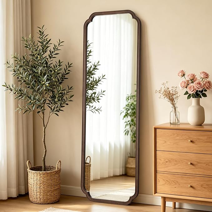 WallBeyond Full Length Mirror Wall Mounted 71"x24", Rustic Wooden Frame Floor Mirror, Large Full Body Mirror for Bedroom, Leaning or Hanging Against Wall (Walnut Solid Wood)