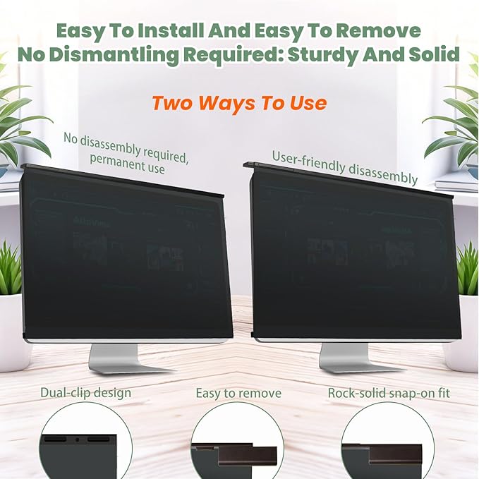 [2 PACK] EliWhale 27 Inch Removable Hanging Computer Privacy Screen for 16:9 Widescreen Monitor, Matte Anti-Glare, Bluelight Block, 30° Anti-Spy, Eye Health Monitor Privacy Shield for LG HP AOC Acer,613*370mm(24.1 * 14.5 inch)