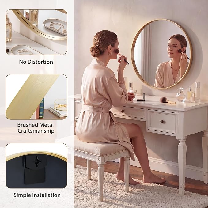 Sweetcrispy Bathroom Round Mirror for Over Sink, 20 Inch Wall Circle Mirror with Matte Metal Frame, Modern Wall Mount Vanity Mirror for Home Decor, Living Room, Bedroom, Gold